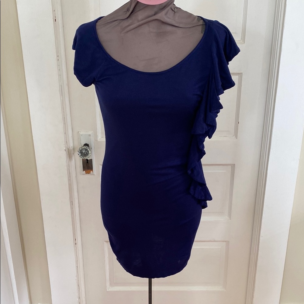 Ella Moss Stretch Knit Navy Blue Ruffle‎ Dress XS
